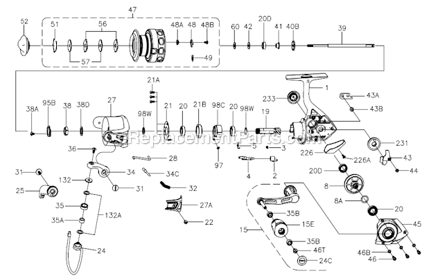 Page A Diagram and Parts List for CFT2500  Penn Spinning Reels