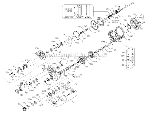Page A Diagram and Parts List for TRQ30LD2  Penn Conventional Reels