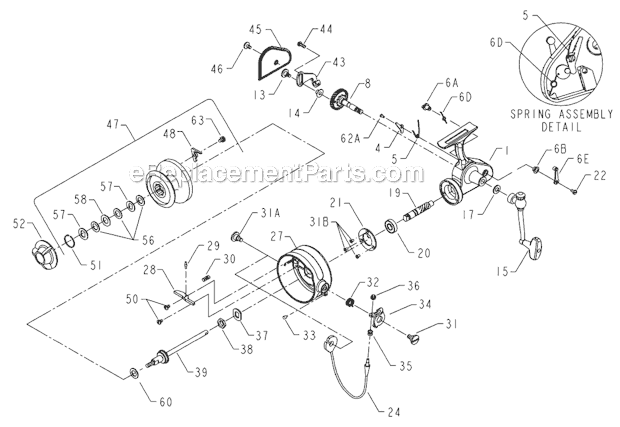 Page A Diagram and Parts List for 713Z  Penn Spinning Reels