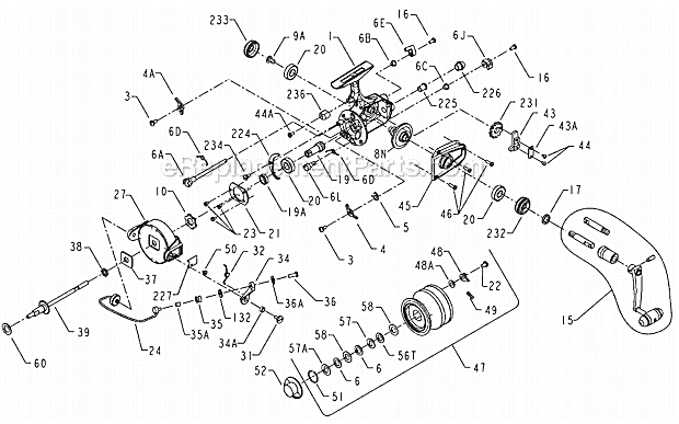 Page A Diagram and Parts List for 750SS  Penn Spinning Reels