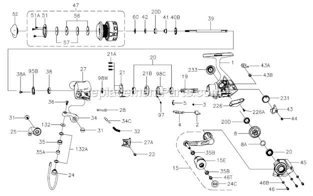 Page A Diagram and Parts List for CFT1000  Penn Spinning Reels