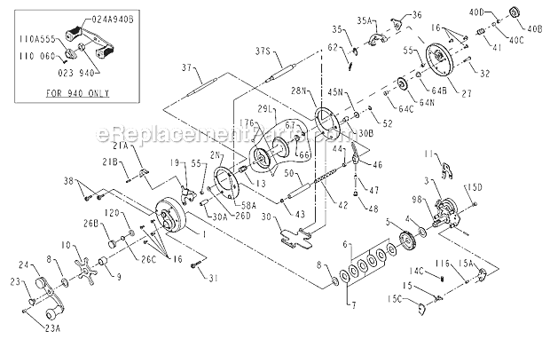 Page A Diagram and Parts List for 940  Penn Conventional Reels