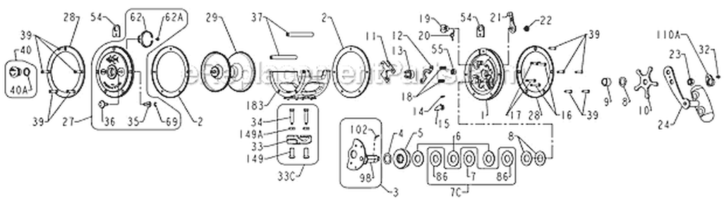 Page A Diagram and Parts List for 113L2  Penn Conventional Reels