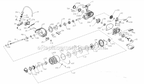 Page A Diagram and Parts List for SSV6500  Penn Spinning Reels