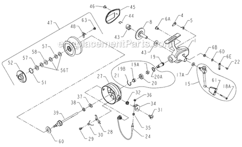 Page A Diagram and Parts List for 722Z  Penn Spinning Reels