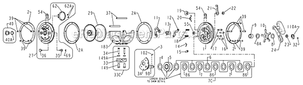 Page A Diagram and Parts List for 114L2  Penn Conventional Reels