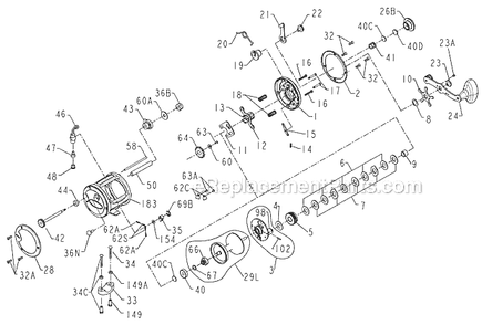Part Location Diagram of 1184093 Penn Spool Gear, Click Ratchet