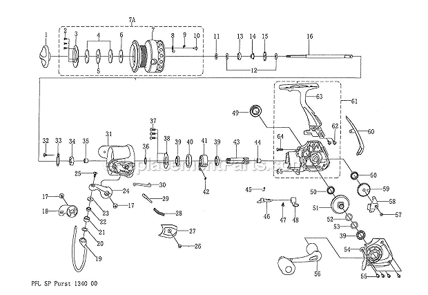 Page A Diagram and Parts List for 1340  Pflueger Spinning Reels