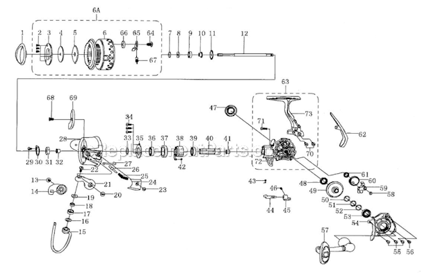 Page A Diagram and Parts List for 7450  Pflueger Spinning Reels