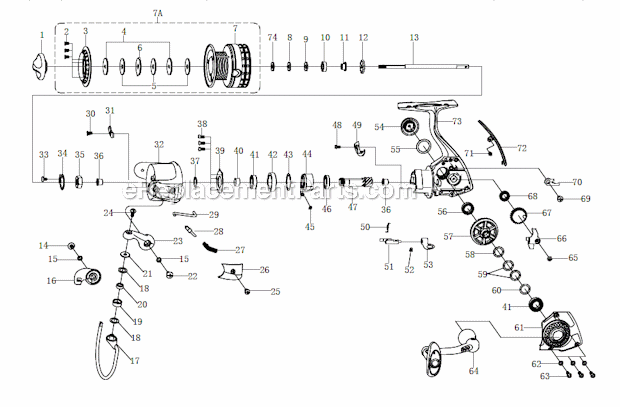 Page A Diagram and Parts List for 8225MG  Pflueger Spinning Reels