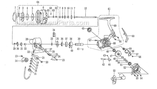 Page A Diagram and Parts List for 7435  Pflueger Spinning Reels