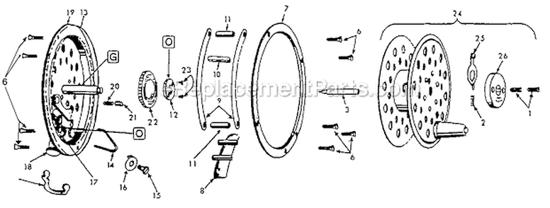 Page A Diagram and Parts List for 1494  Pflueger Fly Reels