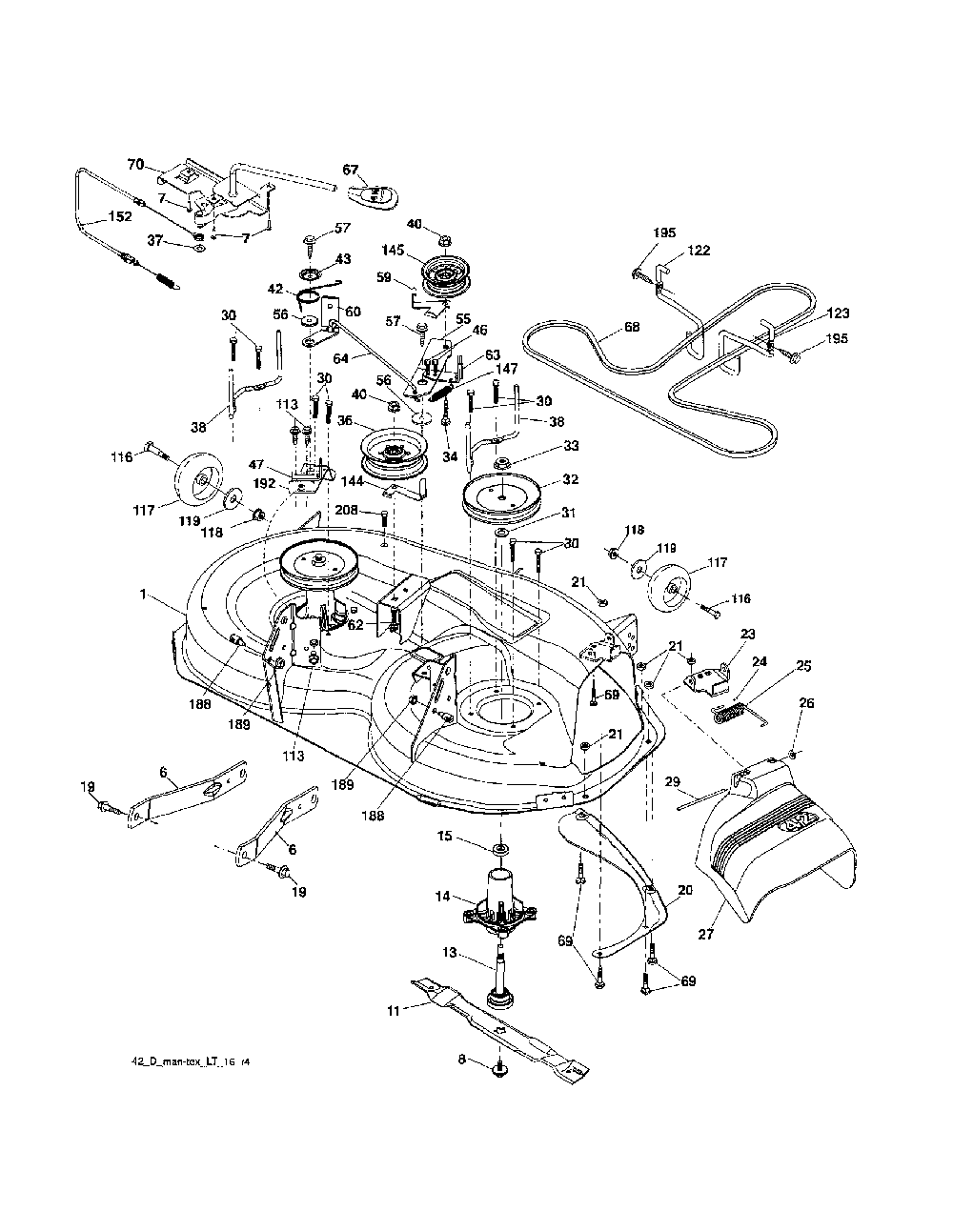 Mower deck Diagram and Parts List for 96042010700  Poulan Lawn Tractor
