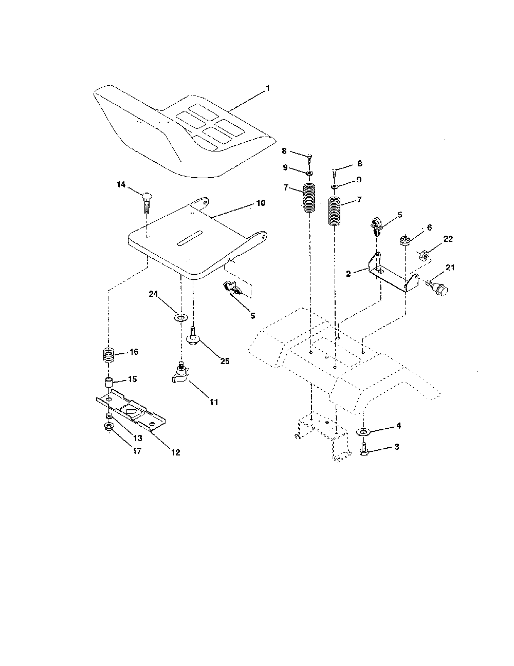 Seat assembly Diagram and Parts List for 917279720  Poulan Lawn Tractor