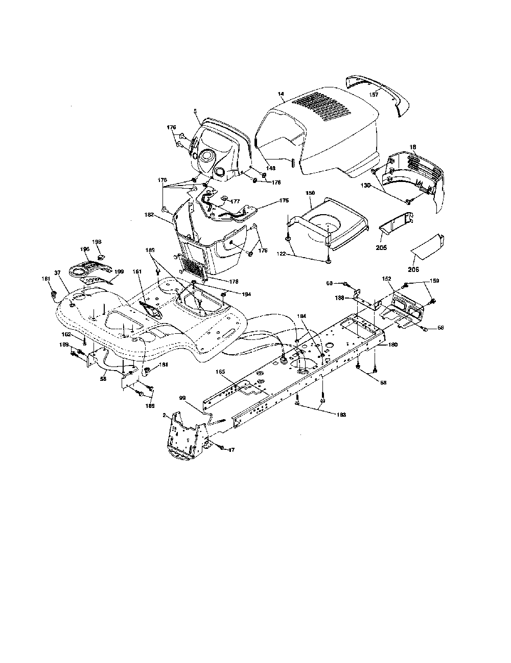 Chassis Diagram and Parts List for 96042000600  Poulan Lawn Tractor