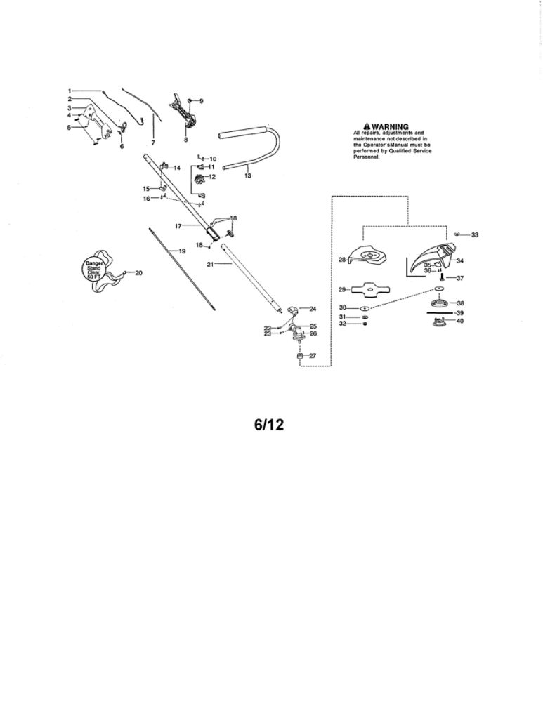 Handle/Drive Shaft/Shield Diagram and Parts List for PP333 TYPE 1 Poulan Trimmer