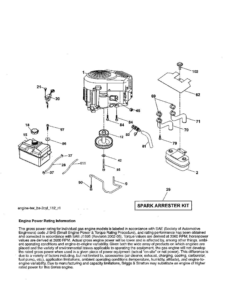 Engine Diagram and Parts List for 96042017000  Poulan Lawn Tractor