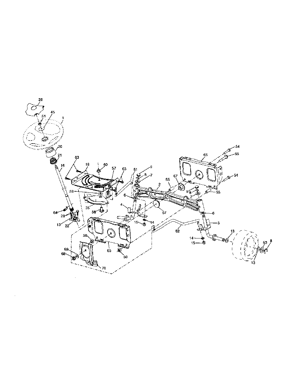 Steering assembly Diagram and Parts List for 96042001700  Poulan Lawn Tractor