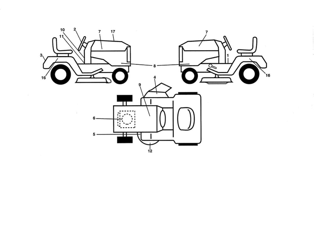 Decals Diagram and Parts List for 96042016900  Poulan Lawn Tractor