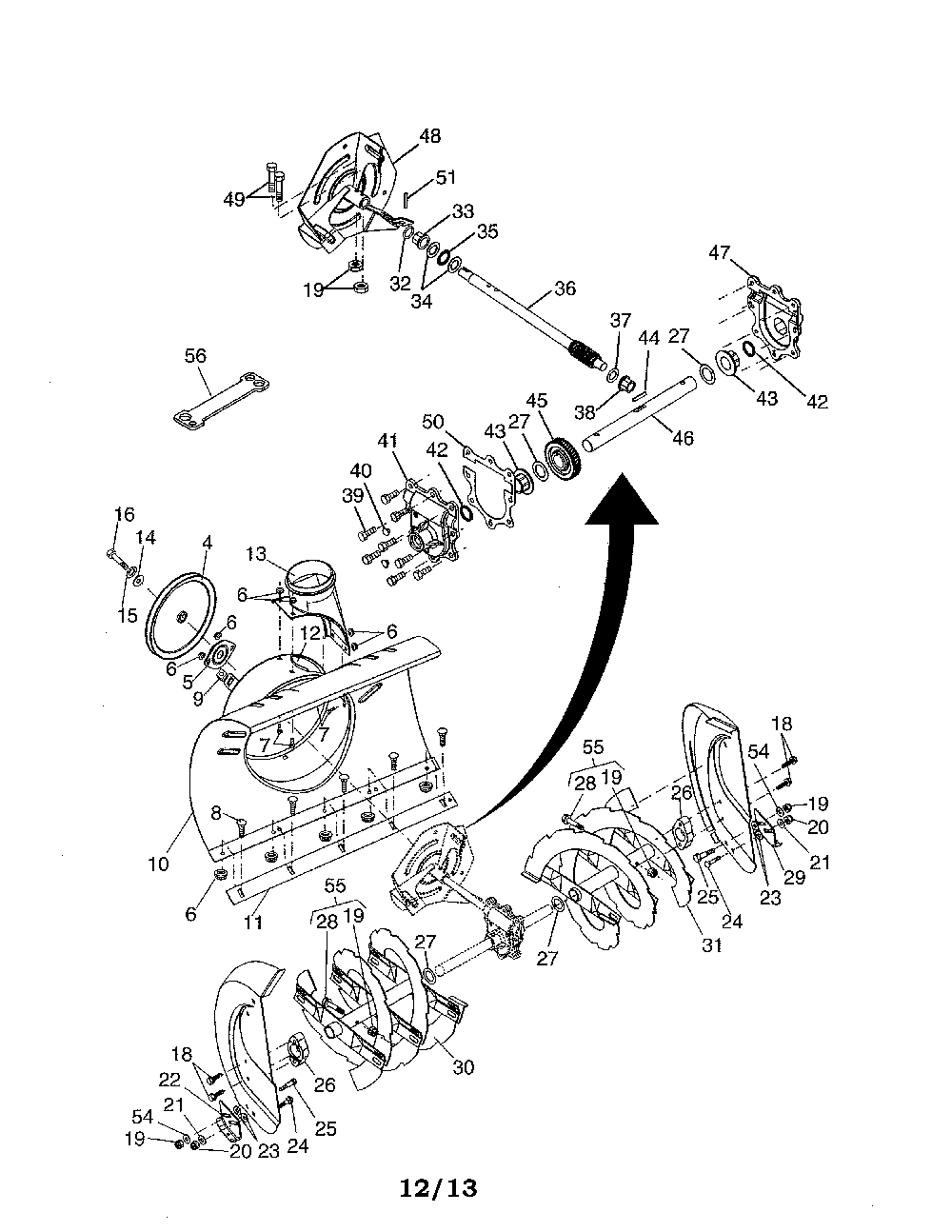 Auger & housing/impeller Diagram and Parts List for 96197000400  Poulan Snow Blower