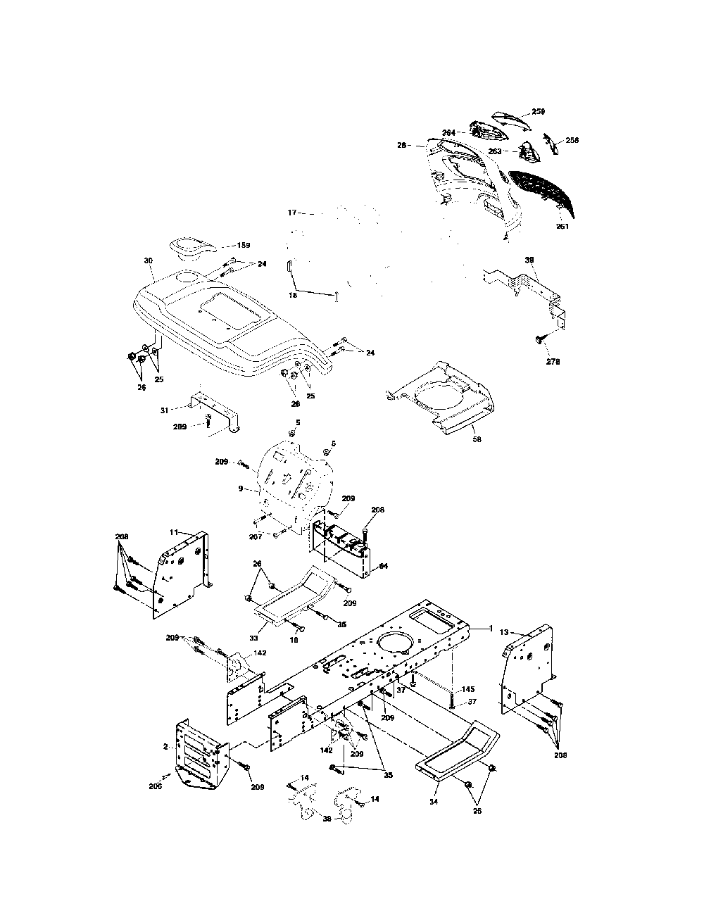 Chassis Diagram and Parts List for 96012002803  Poulan Lawn Tractor