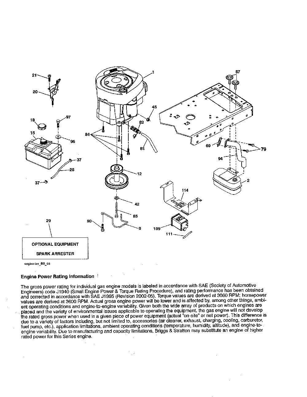 Engine Diagram and Parts List for 96042016600  Poulan Lawn Tractor
