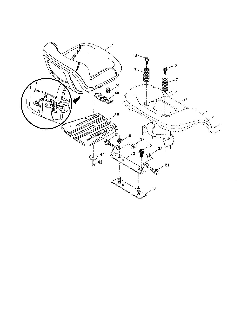 Seat assembly Diagram and Parts List for 96042000800  Poulan Lawn Tractor