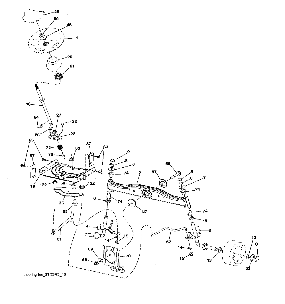 Steering assembly Diagram and Parts List for 917223980  Poulan Lawn Tractor