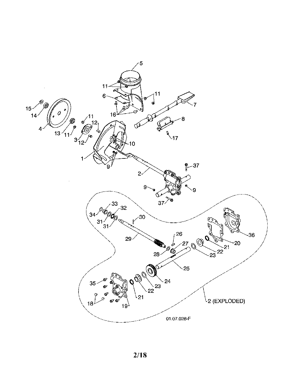 Impeller/gearbox Diagram and Parts List for PR624ES-96198004302  Poulan Snow Blower