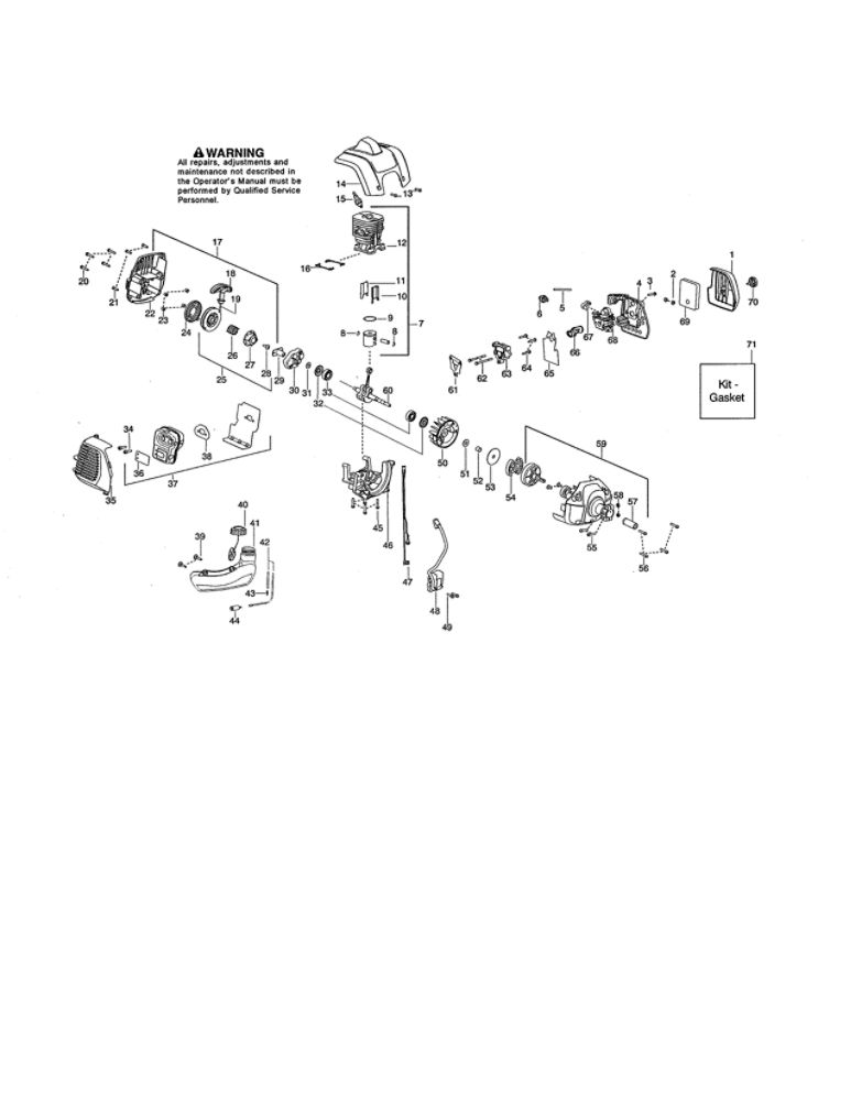 Cylinder/Fuel Tank/Muffler Diagram and Parts List for PP333 TYPE 1 Poulan Trimmer