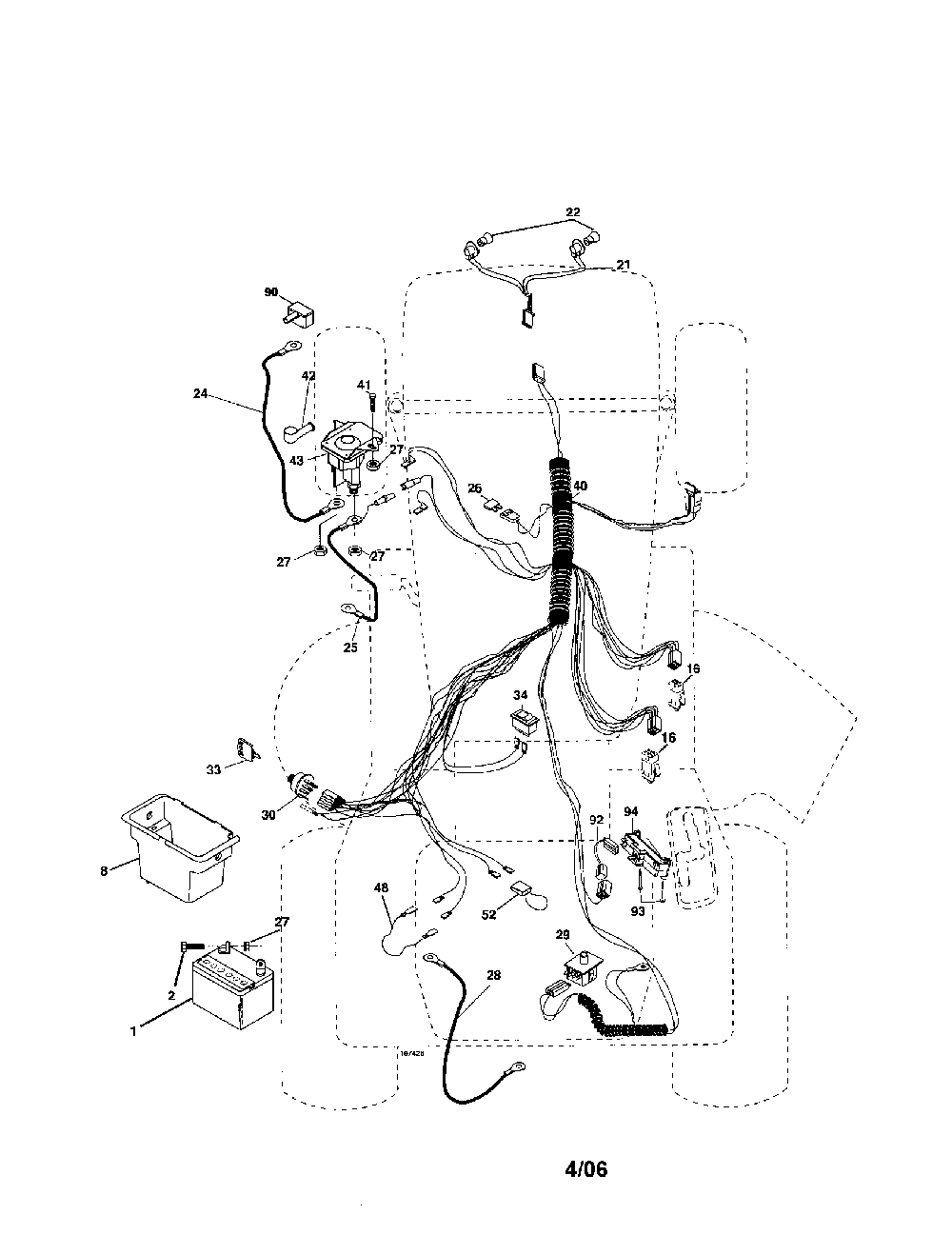 Electrical Diagram and Parts List for 96016001300  Poulan Lawn Tractor