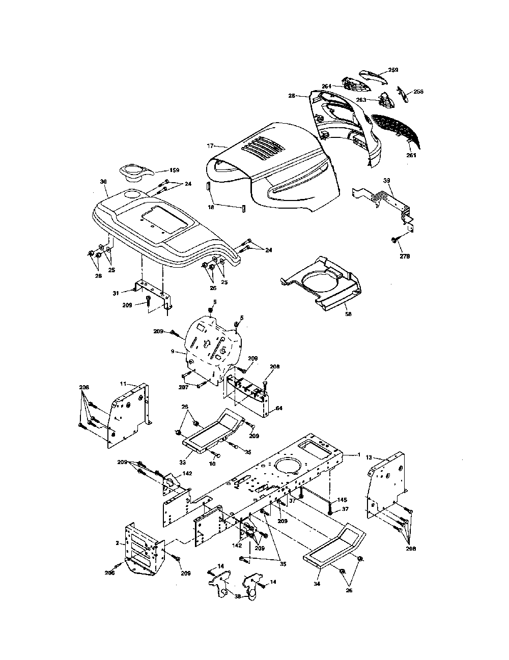 Chassis Diagram and Parts List for 96012006000  Poulan Lawn Tractor