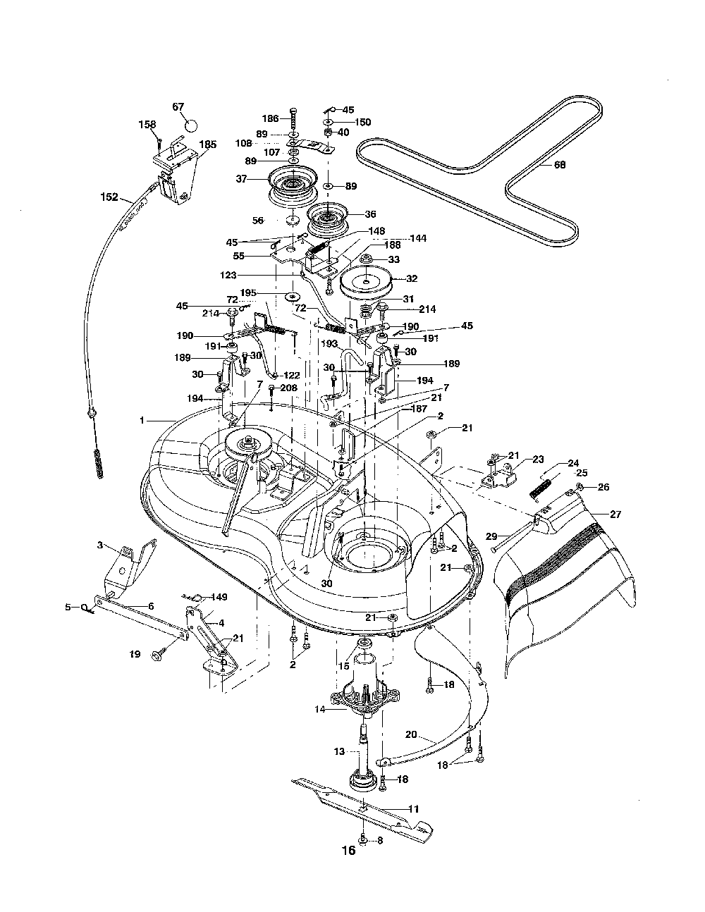 Mower deck Diagram and Parts List for 96016002200  Poulan Lawn Tractor