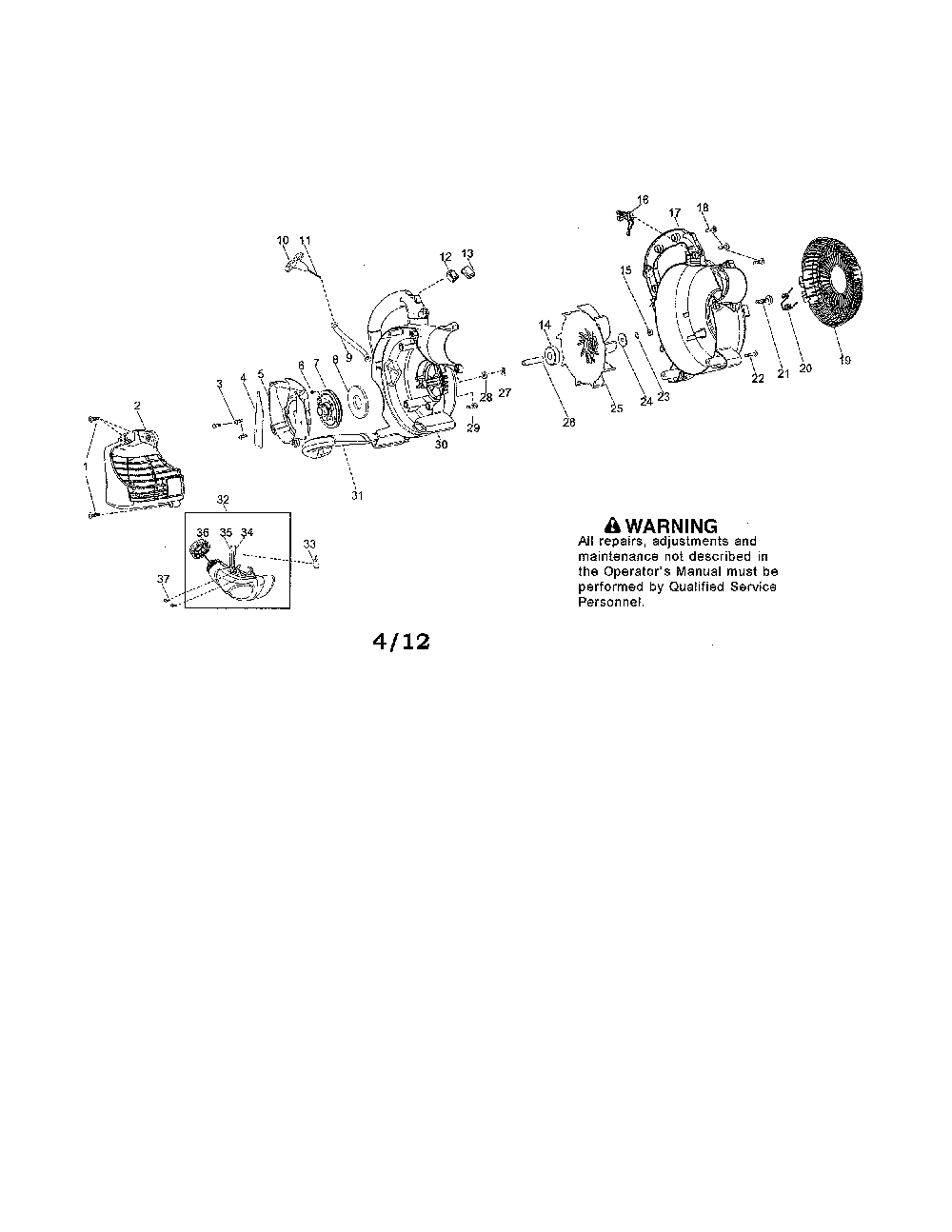 Scroll/impeller/handle Diagram and Parts List for PP320 (ROW)(TYPE 2) Poulan Leaf Blower / Vacuum