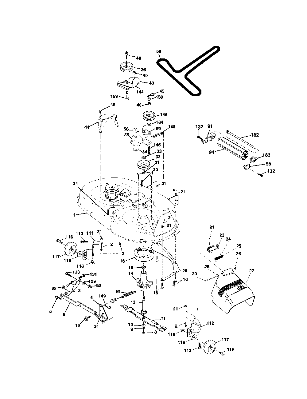 Mower deck Diagram and Parts List for 96012003000  Poulan Lawn Tractor