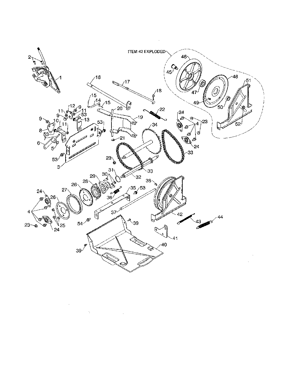 Drive Diagram and Parts List for 96198004602  Poulan Snow Blower