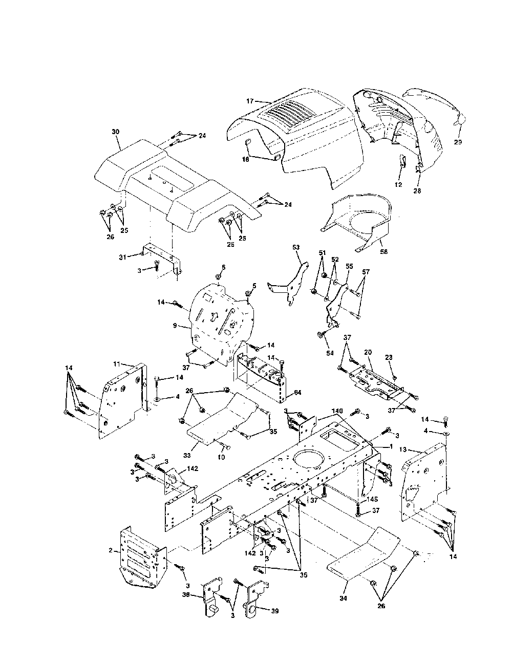Chassis and enclosures Diagram and Parts List for 917279720  Poulan Lawn Tractor