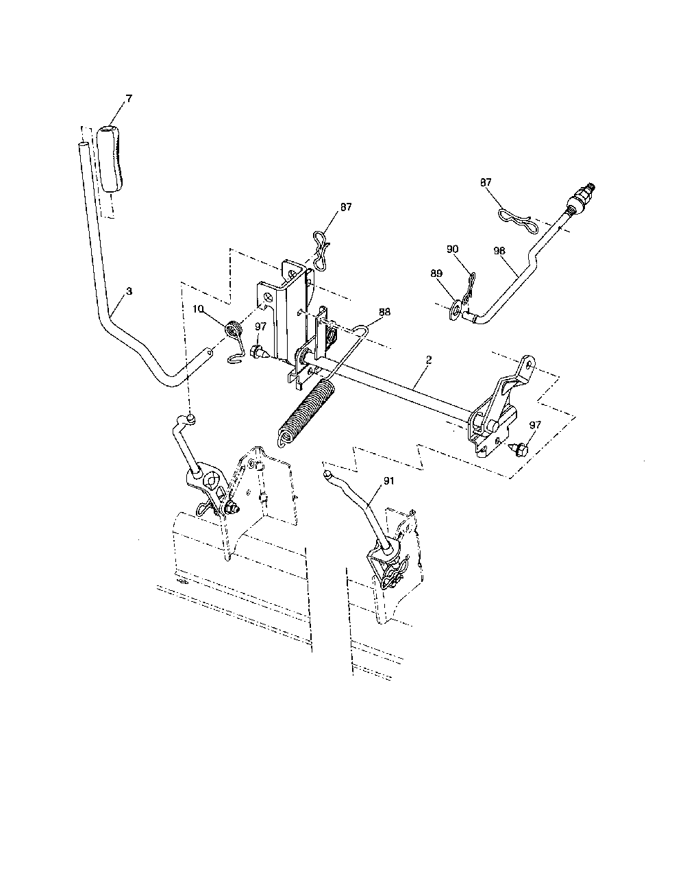 Mower lift Diagram and Parts List for 96042001700  Poulan Lawn Tractor