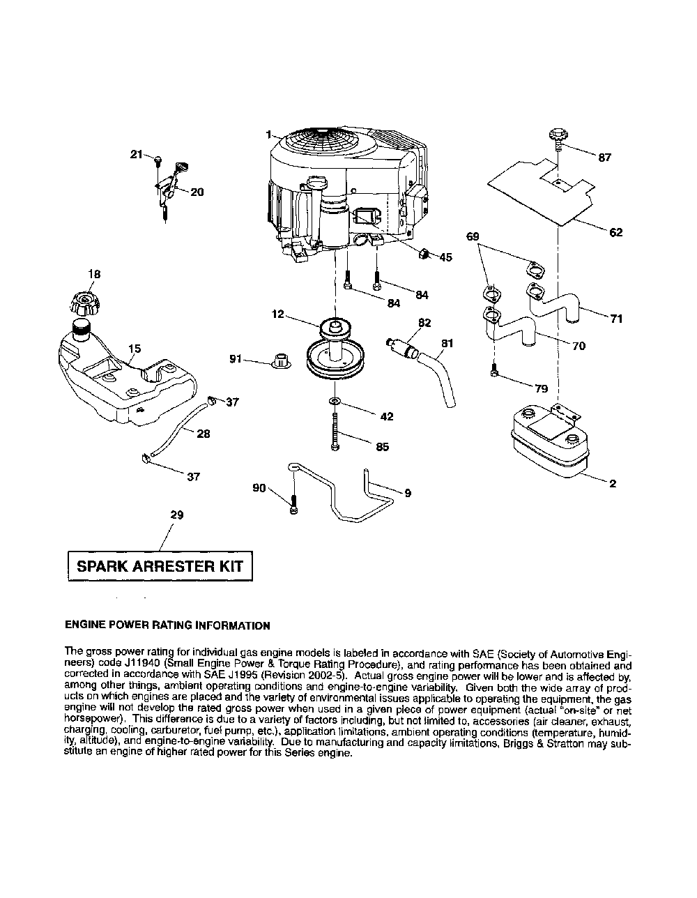 Engine Diagram and Parts List for 96042010800  Poulan Lawn Tractor