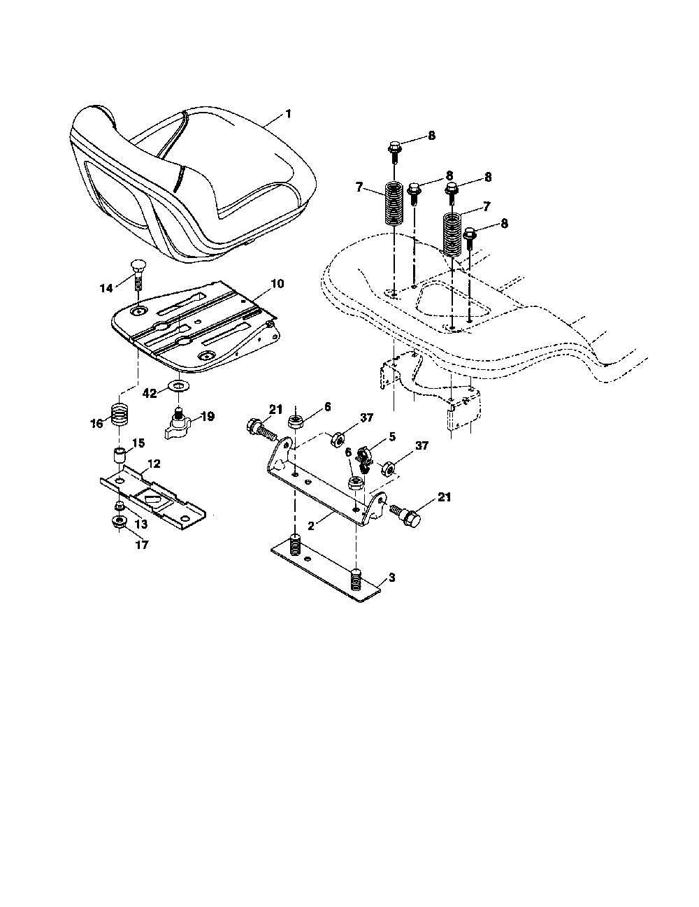 Seat Diagram and Parts List for 96046001400  Poulan Lawn Tractor