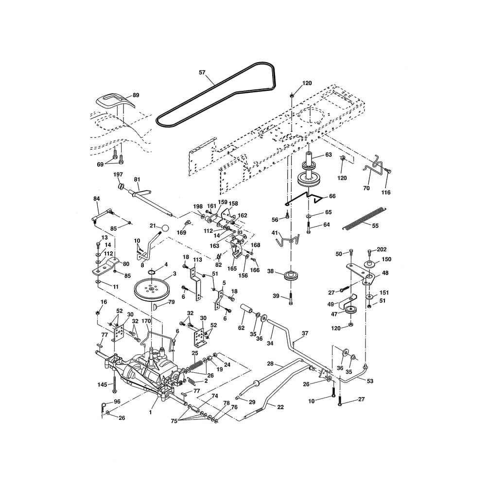Drive Diagram and Parts List for PXT175G42 96016002400 Poulan Lawn Tractor