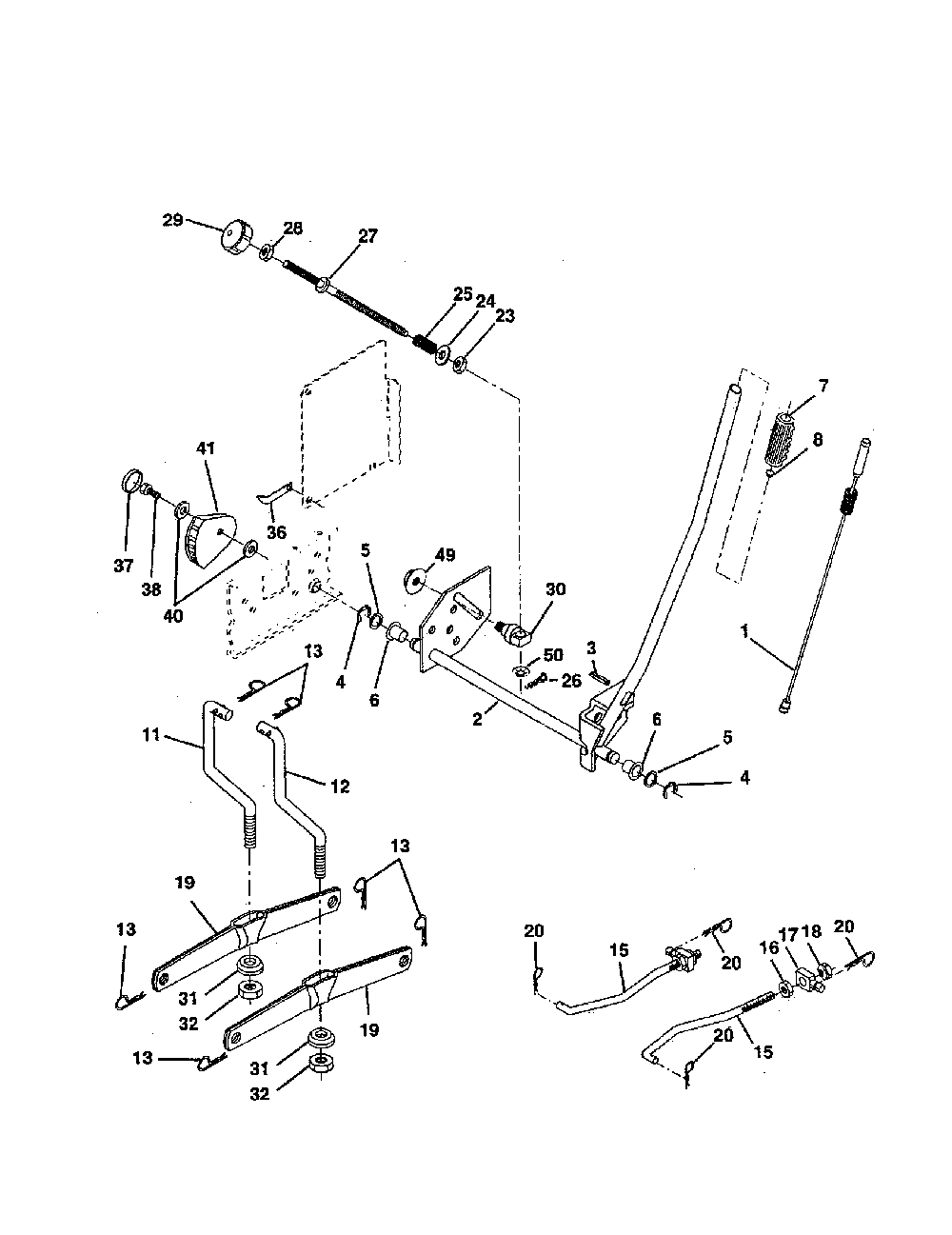Mower lift Diagram and Parts List for 917279720  Poulan Lawn Tractor