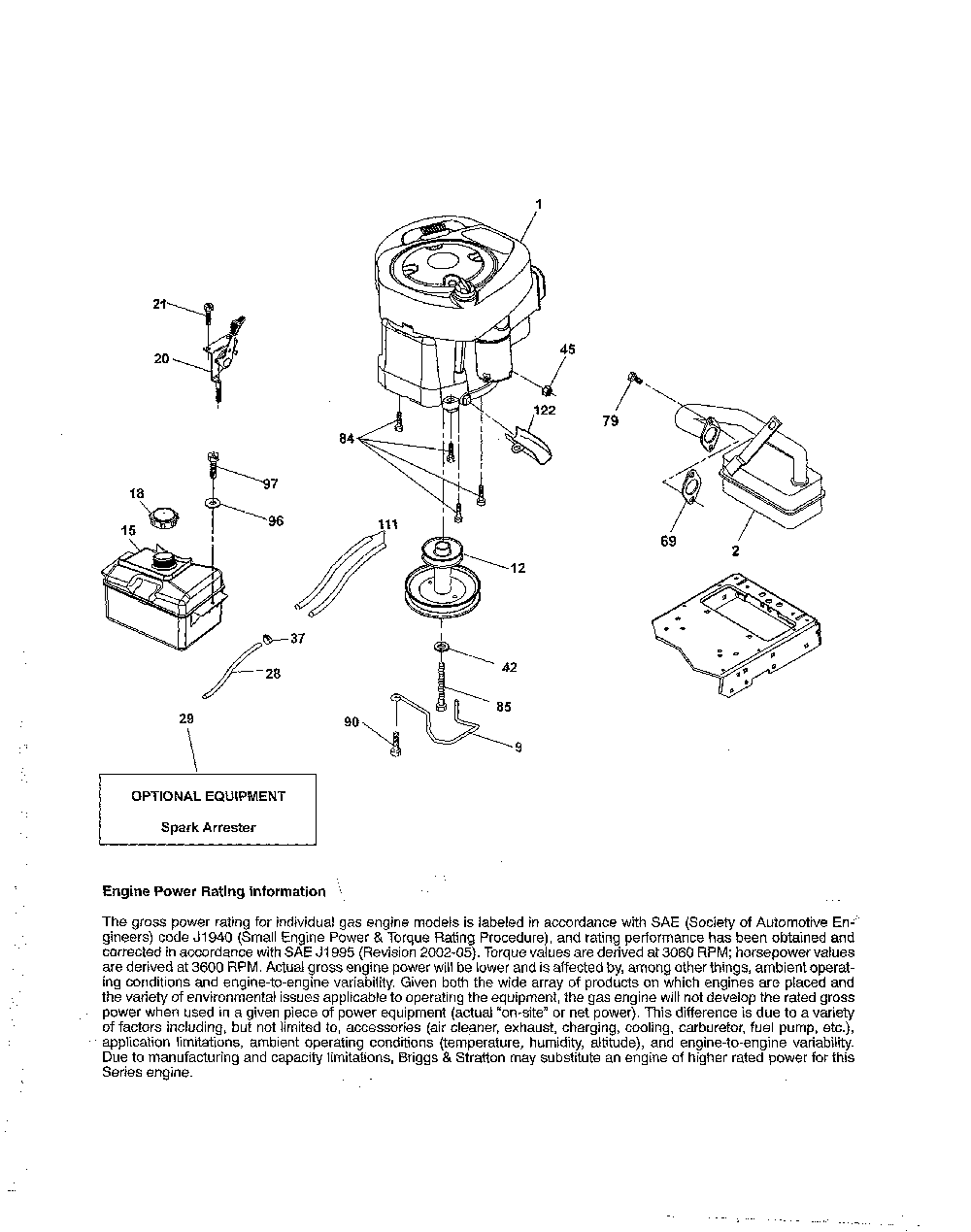 Engine Diagram and Parts List for PB175A46 96042015300 Poulan Lawn Tractor
