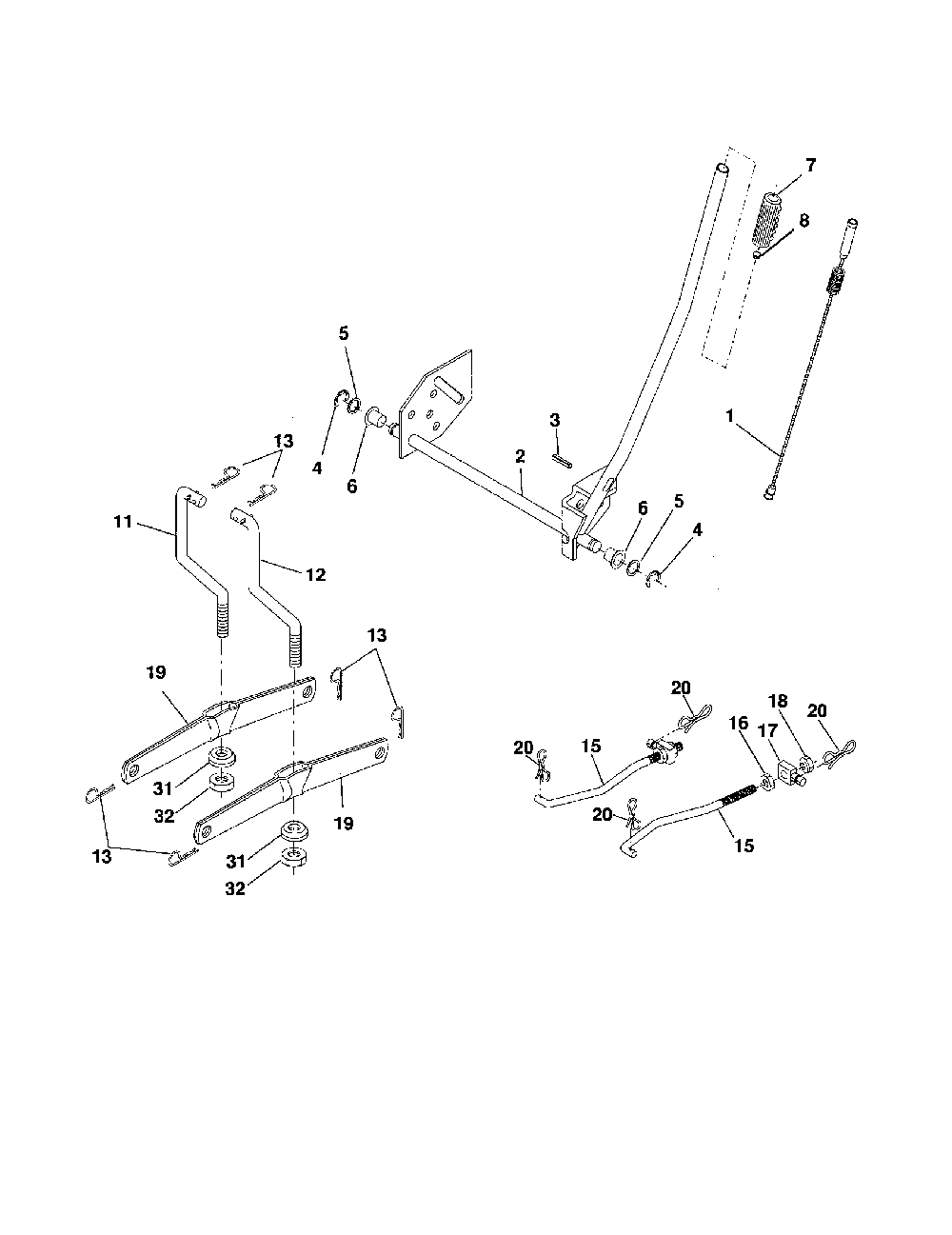 Mower lift Diagram and Parts List for 96012004600  Poulan Lawn Tractor