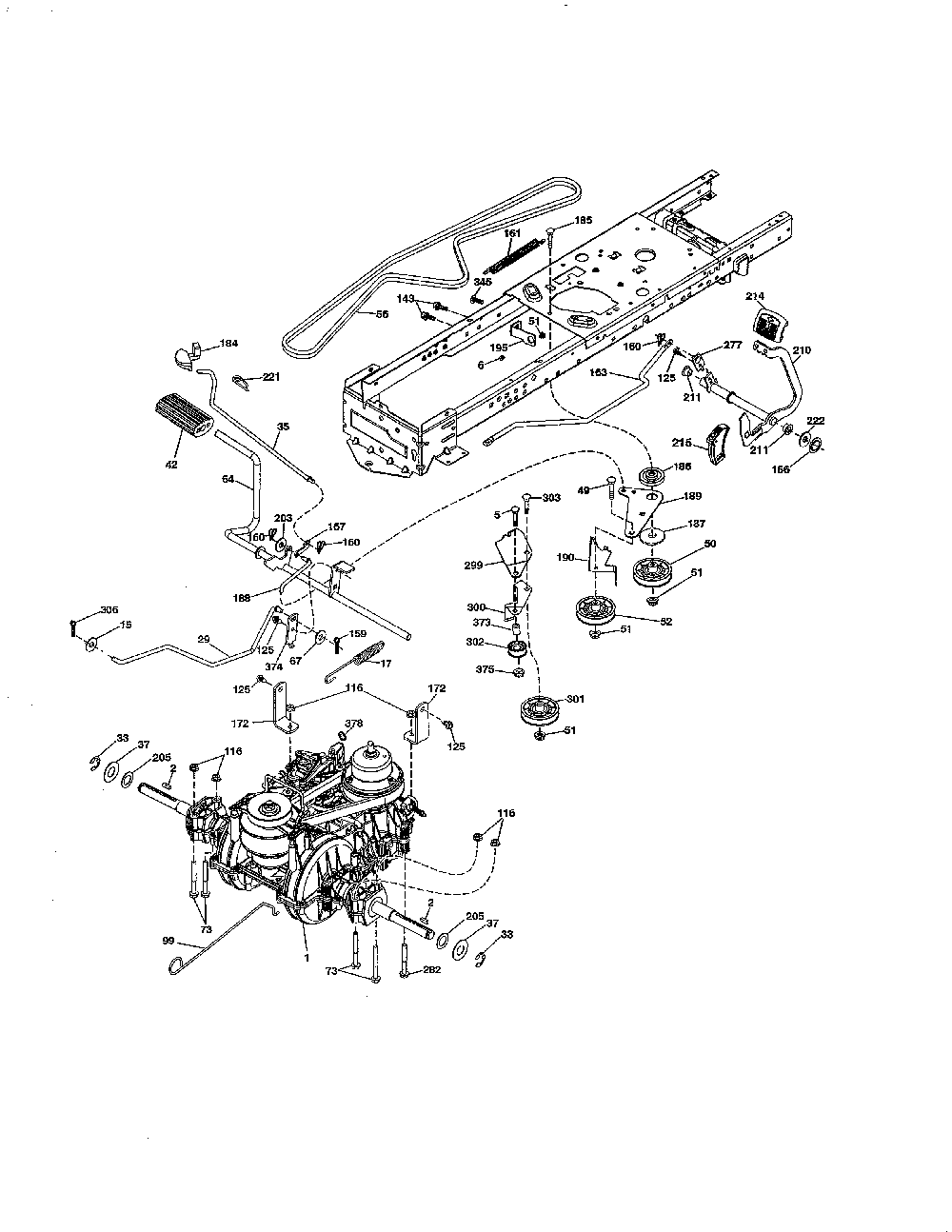 Drive Diagram and Parts List for PB20A46-96042016700  Poulan Lawn Tractor