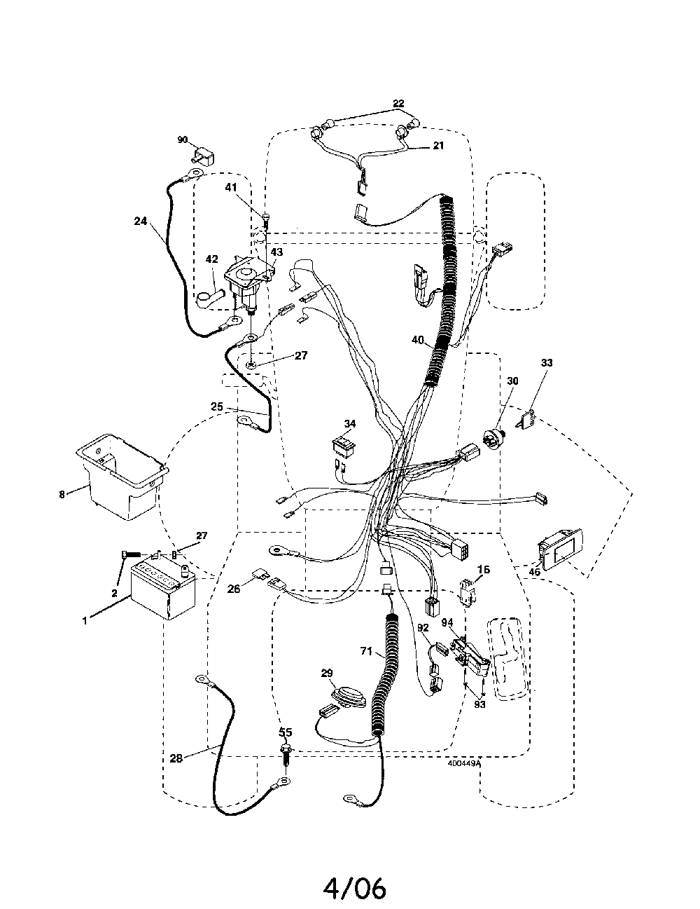Electrical Diagram and Parts List for 96042002601  Poulan Lawn Tractor