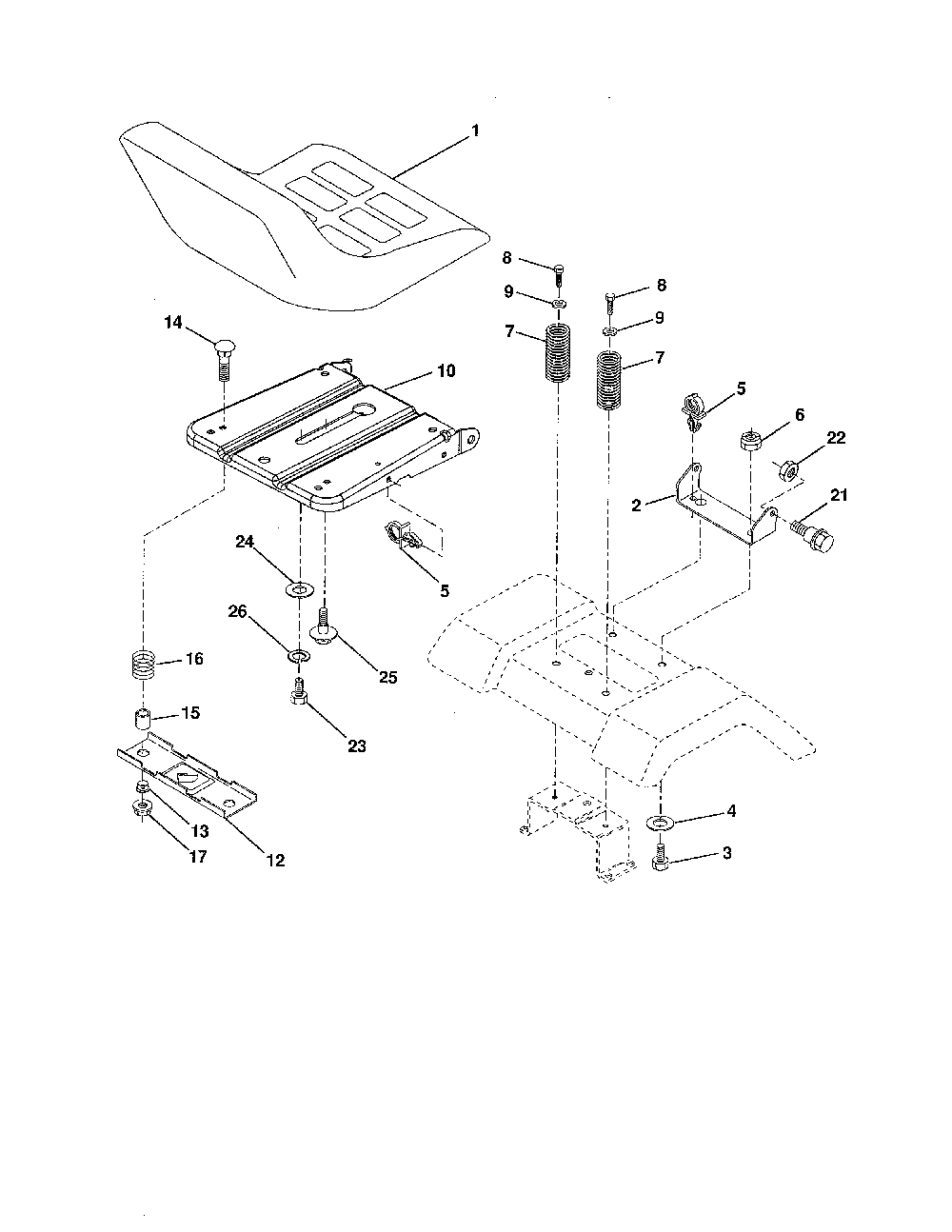 Seat Diagram and Parts List for 96016001700  Poulan Lawn Tractor