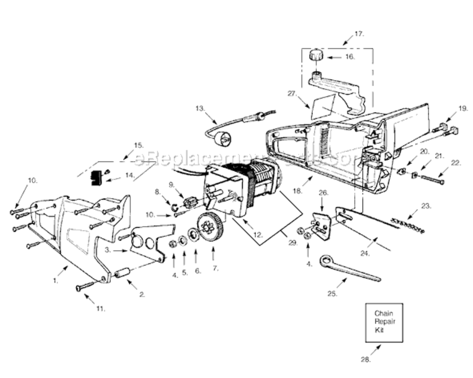 Page A Diagram and Parts List for 1625 Type 1 Poulan Chainsaw
