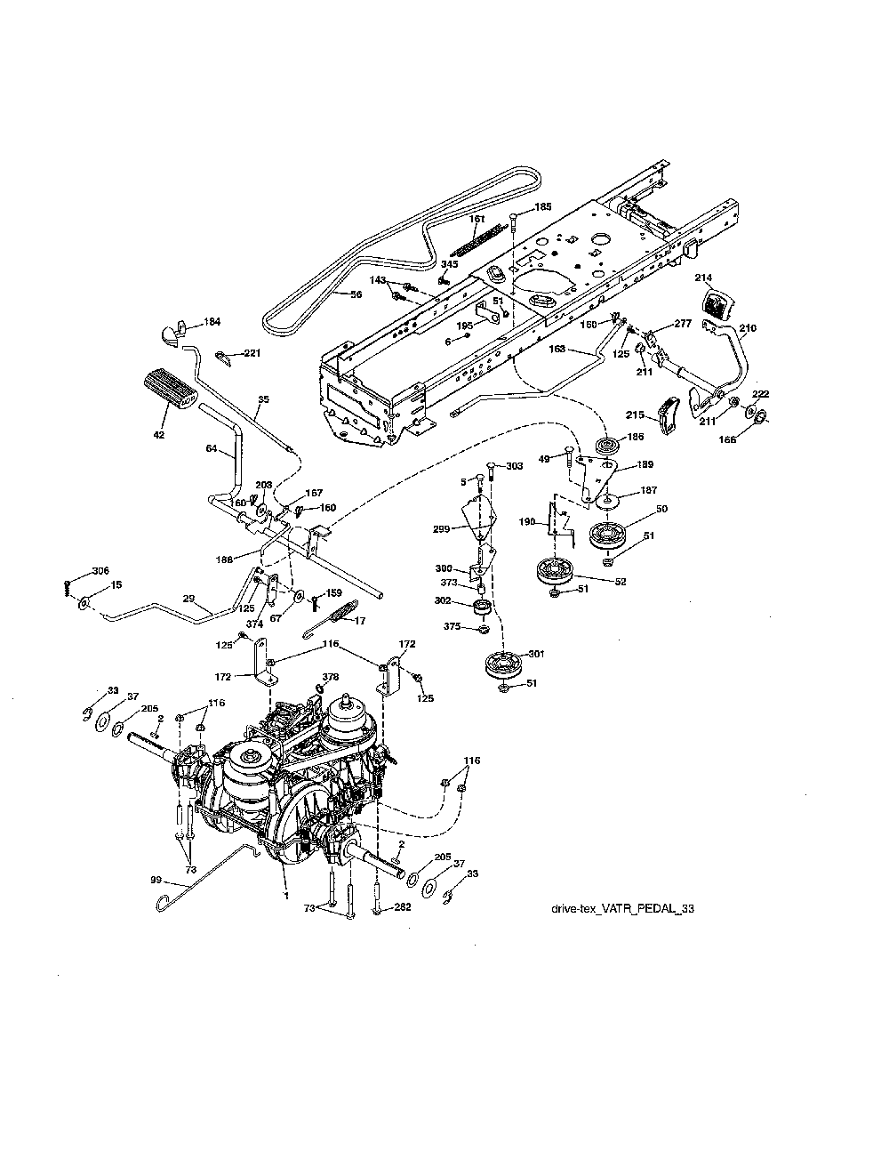 Drive Diagram and Parts List for 96042017000  Poulan Lawn Tractor