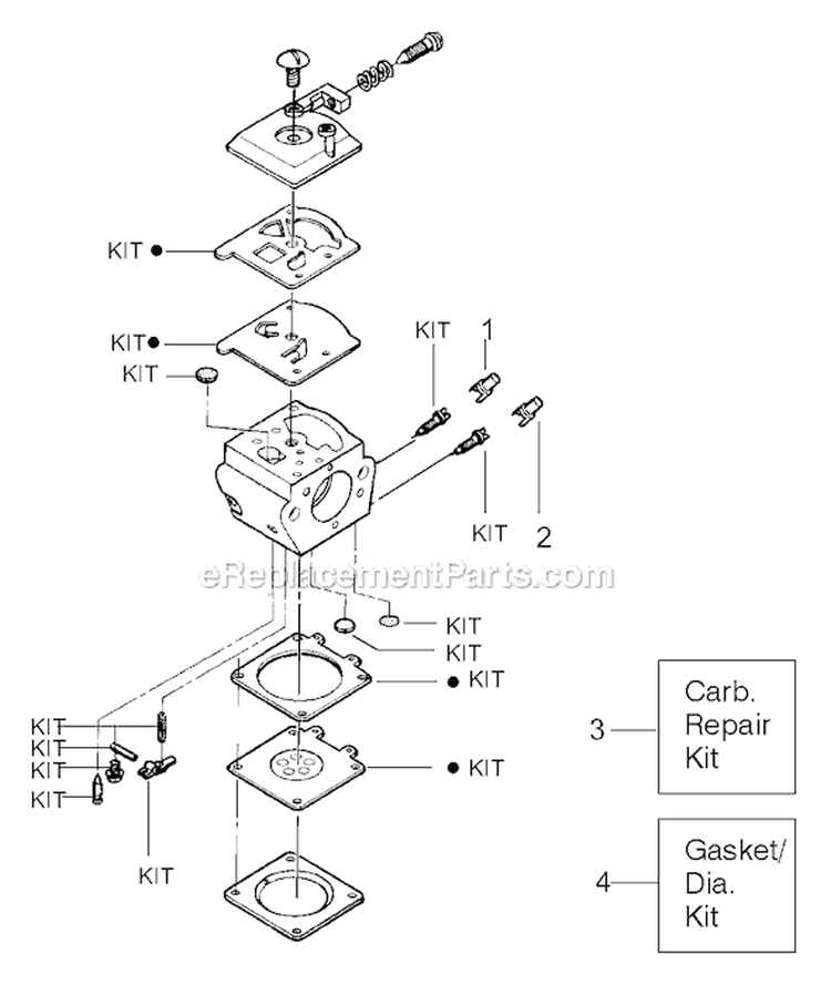 Engine Assembly Diagram and Parts List for 1900  Poulan Chainsaw
